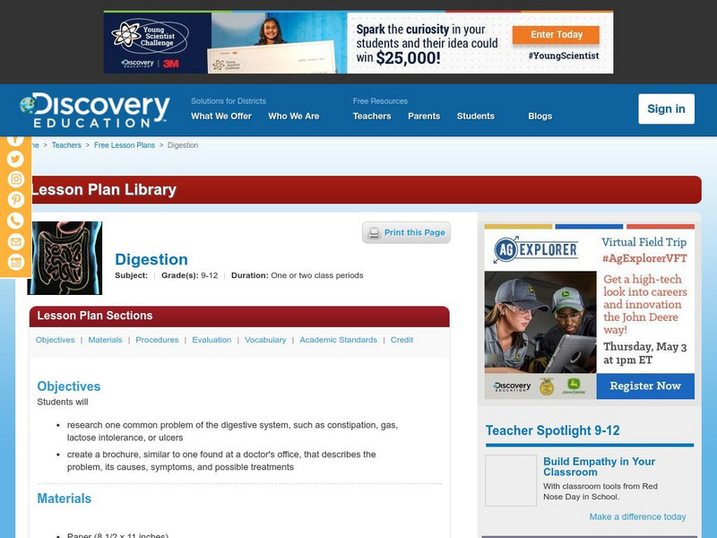 Discovery Education: Digestion Lesson Plan Discovery Education: Digestion Lesson Plan