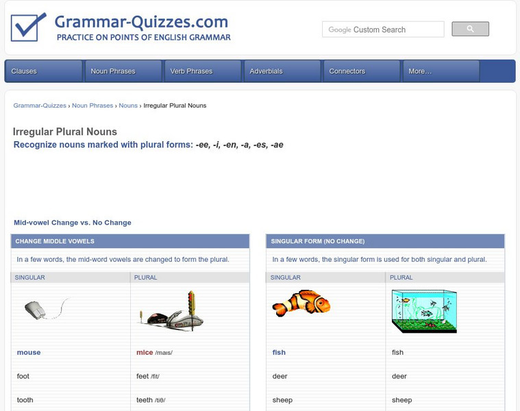 Grammar quizzes.com: Irregular Plural Nouns Handout Grammar quizzes.com: Irregular Plural Nouns Handout