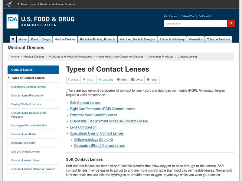 Fda: Contact Lenses Handout Fda: Contact Lenses Handout