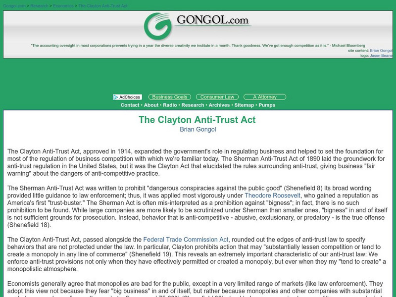 Gongol.com: Clayton Anti Trust Act Activity Gongol.com: Clayton Anti Trust Act Activity