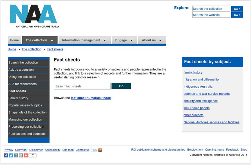 National Archives of Australia: Fact Sheet Subject Index Website National Archives of Australia: Fact Sheet Subject Index Website