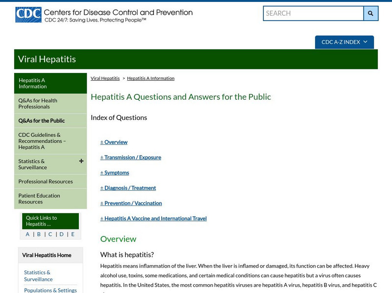 Centers for Disease Control: Viral Hepatitis a Frequently Asked Questions Handout Centers for Disease Control: Viral Hepatitis a Frequently Asked Questions Handout