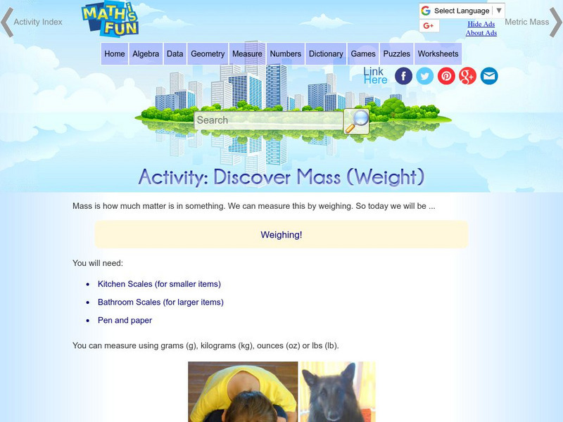 Math Is Fun: Activity: Discover Mass (Weight) Activity Math Is Fun: Activity: Discover Mass (Weight) Activity