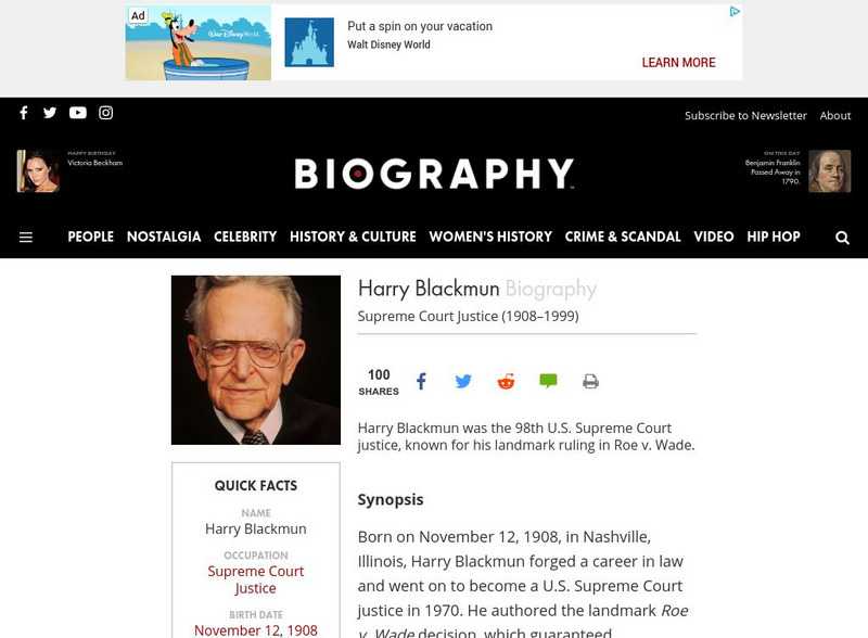 Biography: Harry Blackmun (1908 1999) Handout Biography: Harry Blackmun (1908 1999) Handout