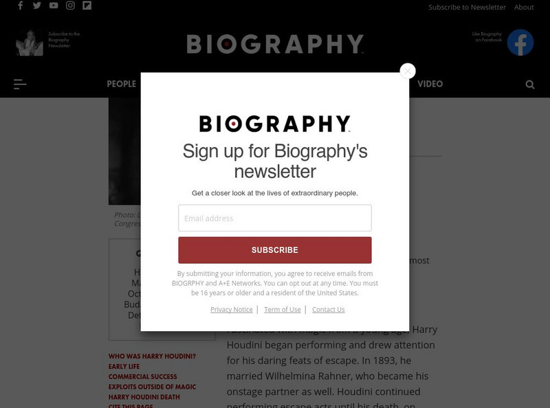 Biography: Harry Houdini Handout Biography: Harry Houdini Handout