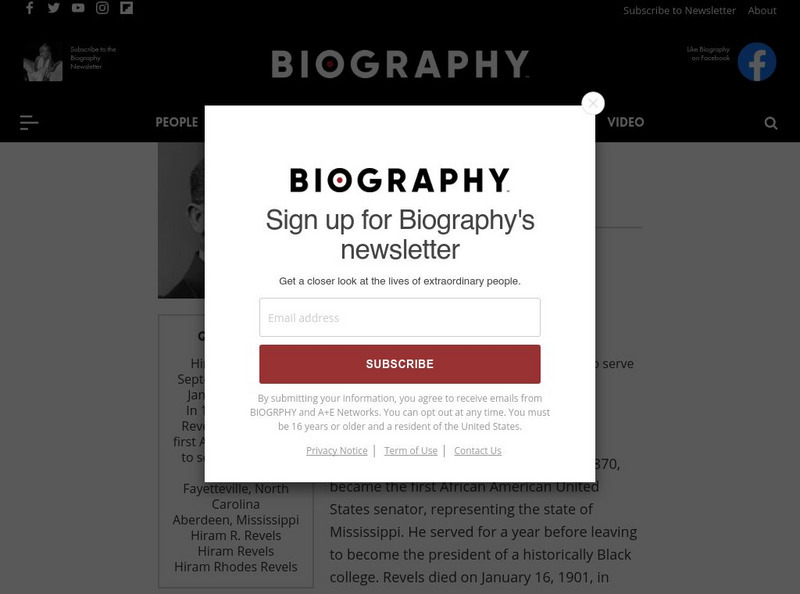 Biography: Hiram R. Revels Handout Biography: Hiram R. Revels Handout