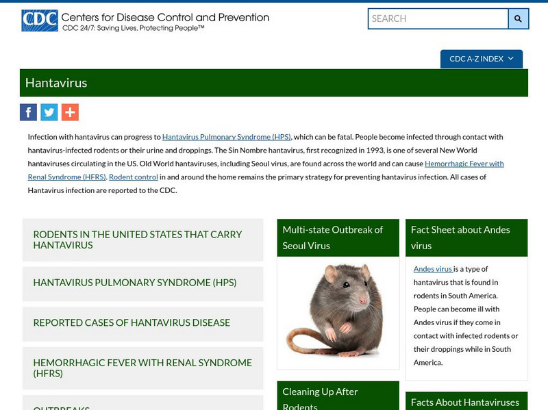 Centers for Disease Control: Tracking a Mystery: Hantavirus Pulmonary Syndrome Handout Centers for Disease Control: Tracking a Mystery: Hantavirus Pulmonary Syndrome Handout