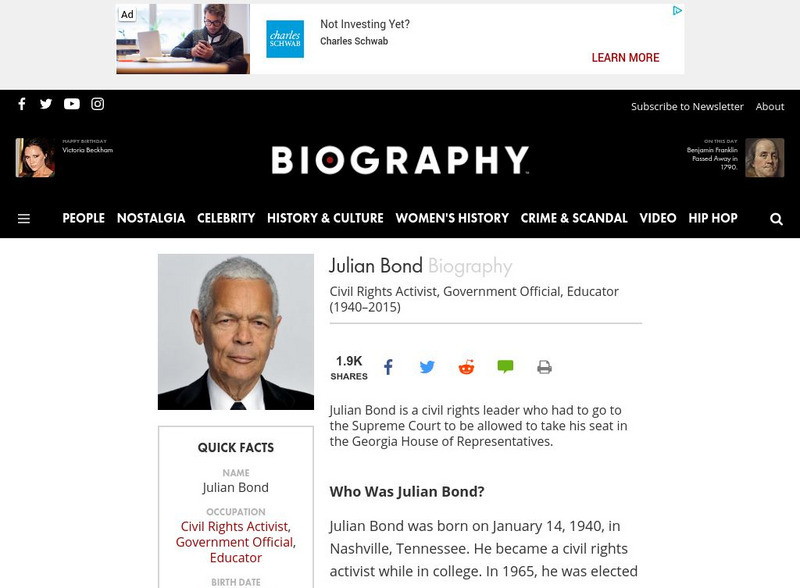Biography: Julian Bond (1940 2015) Handout Biography: Julian Bond (1940 2015) Handout