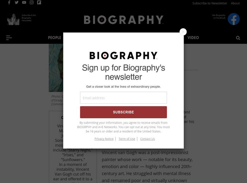 Biography: Vincent Van Gogh Handout