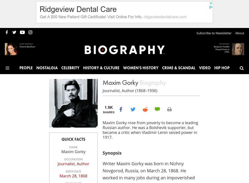 Biography: Maxim Gorky (1868 1936) Handout Biography: Maxim Gorky (1868 1936) Handout