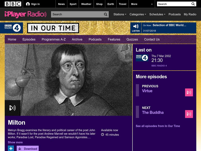 Bbc Radio 4: In Our Time: John Milton Audio