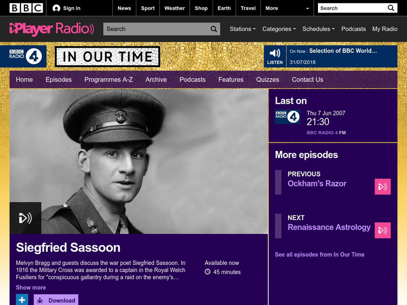 Bbc Radio 4: In Our Time: Siegfried Sassoon Audio Bbc Radio 4: In Our Time: Siegfried Sassoon Audio