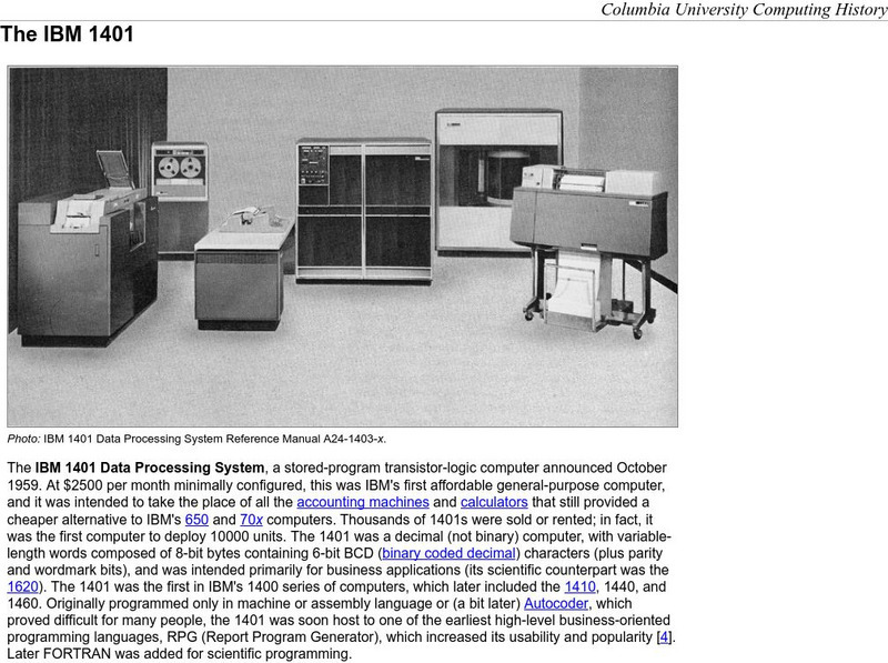 Columbia University: The Ibm 1401 Website Columbia University: The Ibm 1401 Website