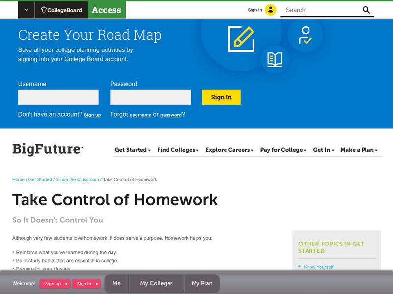 College Board: Take Control of Homework Website College Board: Take Control of Homework Website