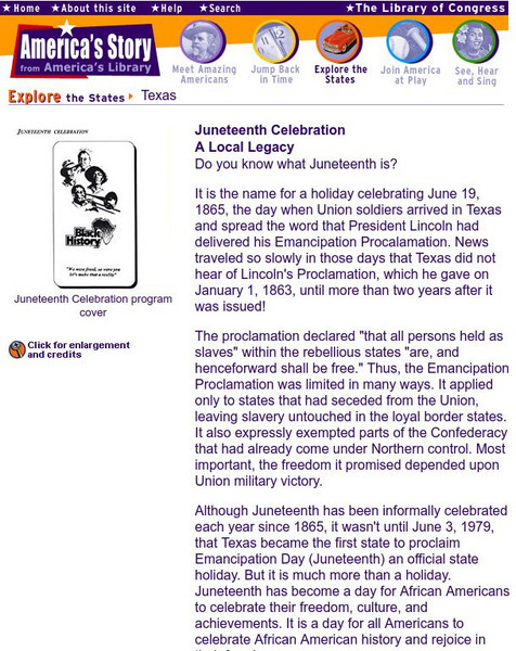 Loc: America's Story: Juneteenth Celebration Handout Loc: America's Story: Juneteenth Celebration Handout