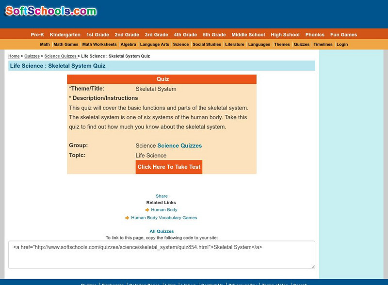 Soft Schools: Skeletal System Quiz Unknown Type Soft Schools: Skeletal System Quiz Unknown Type