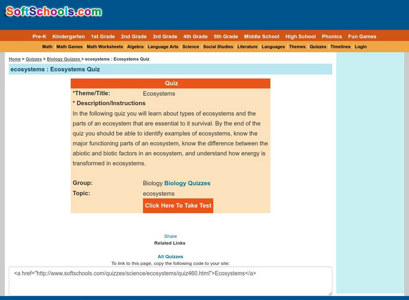 Soft Schools: Ecosystems Quiz Unknown Type Soft Schools: Ecosystems Quiz Unknown Type