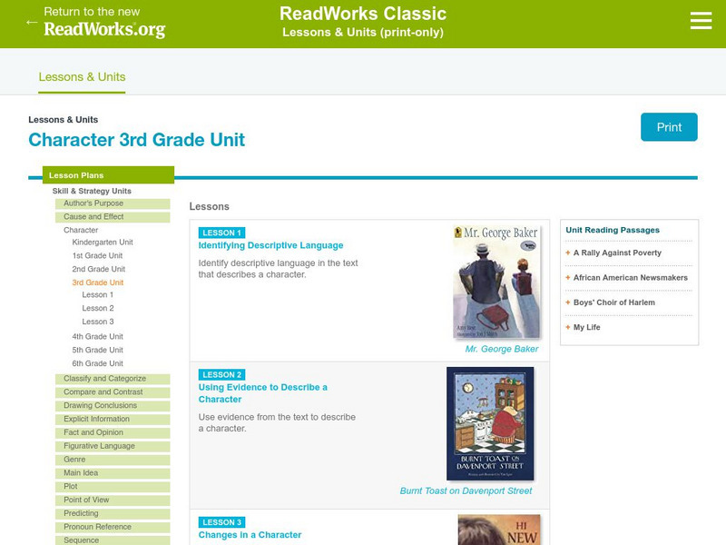 Read Works: Character 3rd Grade Unit Lesson Plan Read Works: Character 3rd Grade Unit Lesson Plan