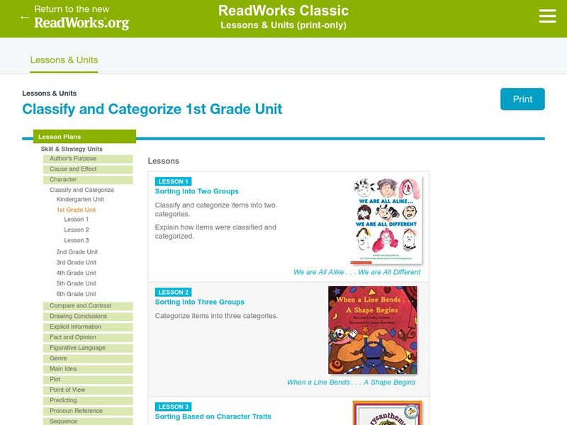 Read Works: Classify and Categorize 1st Grade Unit Lesson Plan Read Works: Classify and Categorize 1st Grade Unit Lesson Plan