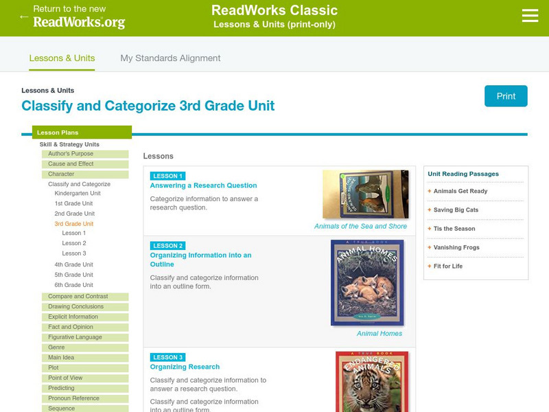 Read Works: Classify and Categorize 3rd Grade Unit Lesson Plan Read Works: Classify and Categorize 3rd Grade Unit Lesson Plan
