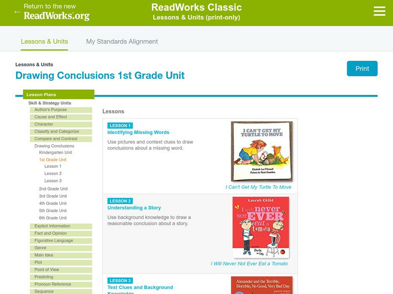 Read Works: Drawing Conclusions 1st Grade Unit Lesson Plan Read Works: Drawing Conclusions 1st Grade Unit Lesson Plan