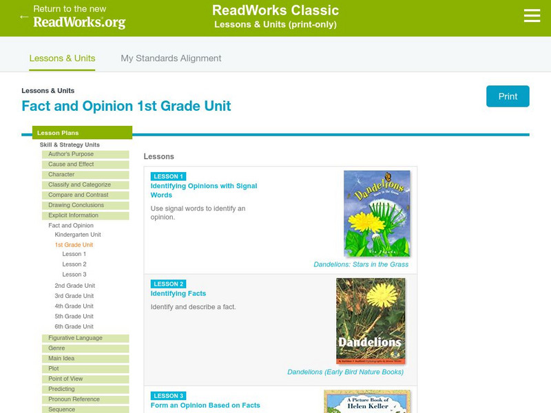 Read Works: Fact and Opinion 1st Grade Unit Lesson Plan Read Works: Fact and Opinion 1st Grade Unit Lesson Plan