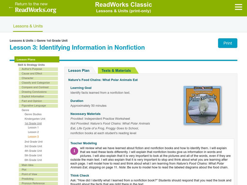 Read Works: Genre 1st Grade Unit: Identifying Information in Nonfiction Lesson Plan Read Works: Genre 1st Grade Unit: Identifying Information in Nonfiction Lesson Plan