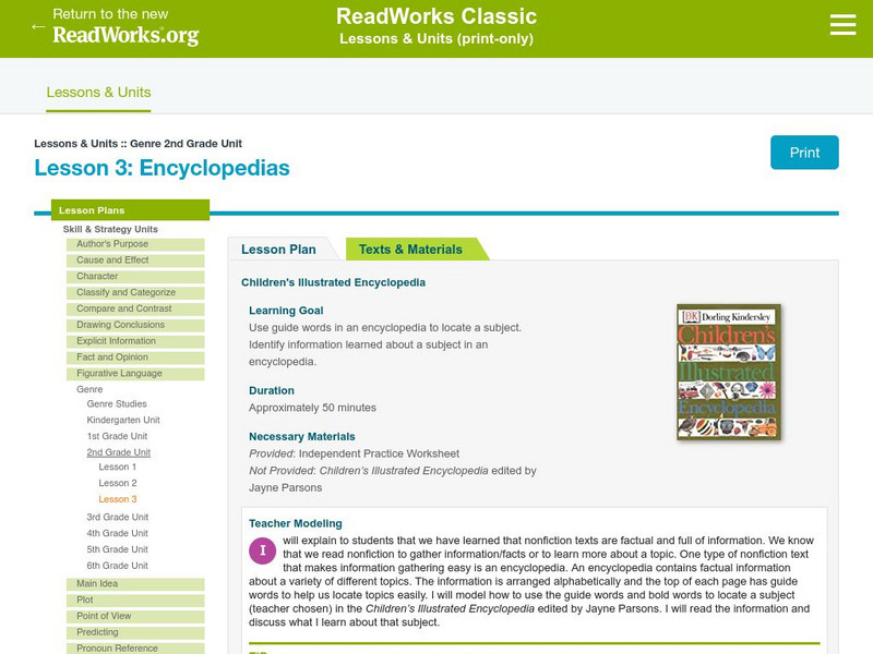 Read Works: Genre 2nd Grade Unit: Encyclopedias Lesson Plan Read Works: Genre 2nd Grade Unit: Encyclopedias Lesson Plan