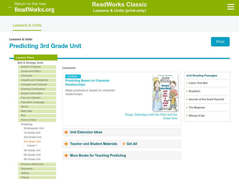 Read Works: Predicting 3rd Grade Unit Lesson Plan Read Works: Predicting 3rd Grade Unit Lesson Plan