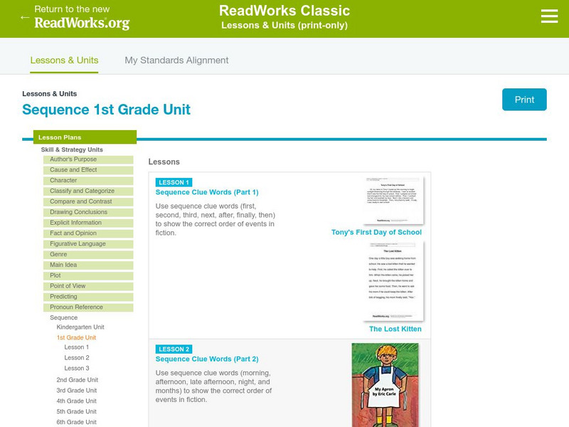 Read Works: Sequence 1st Grade Unit Lesson Plan Read Works: Sequence 1st Grade Unit Lesson Plan