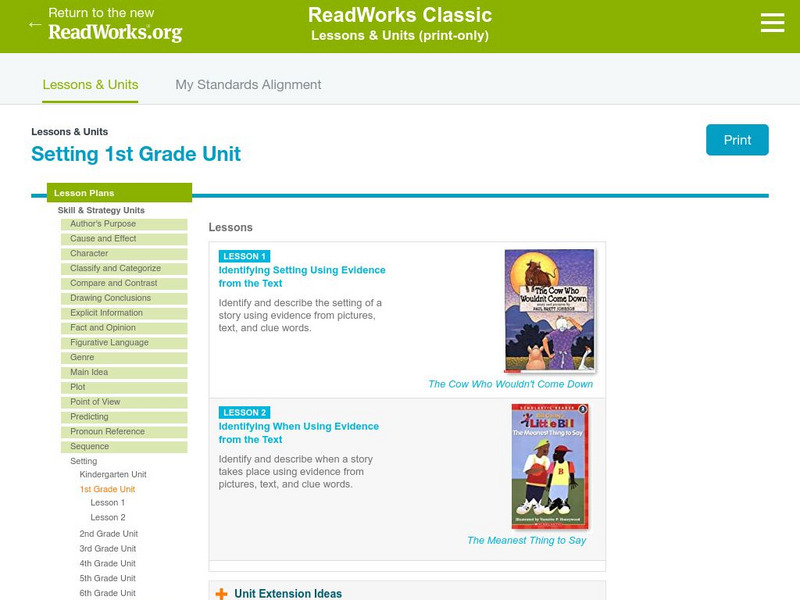Read Works: Setting 1st Grade Unit Lesson Plan Read Works: Setting 1st Grade Unit Lesson Plan
