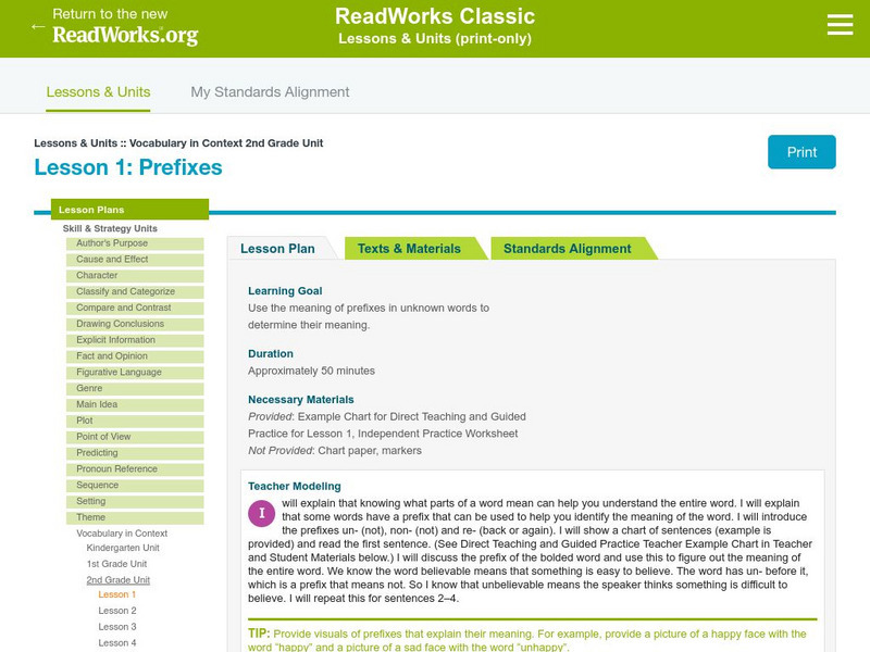 Read Works: Vocabulary in Context 2nd Grade Unit: Prefixes Lesson Plan Read Works: Vocabulary in Context 2nd Grade Unit: Prefixes Lesson Plan