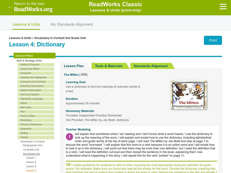 Read Works: Vocabulary in Context 2nd Grade Unit: Dictionary Lesson Plan Read Works: Vocabulary in Context 2nd Grade Unit: Dictionary Lesson Plan