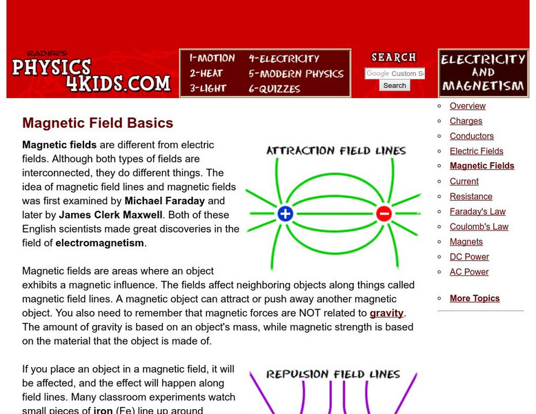 Physics4 Kids: Electricity and Magnetism: Magnetic Fields Handout Physics4 Kids: Electricity and Magnetism: Magnetic Fields Handout