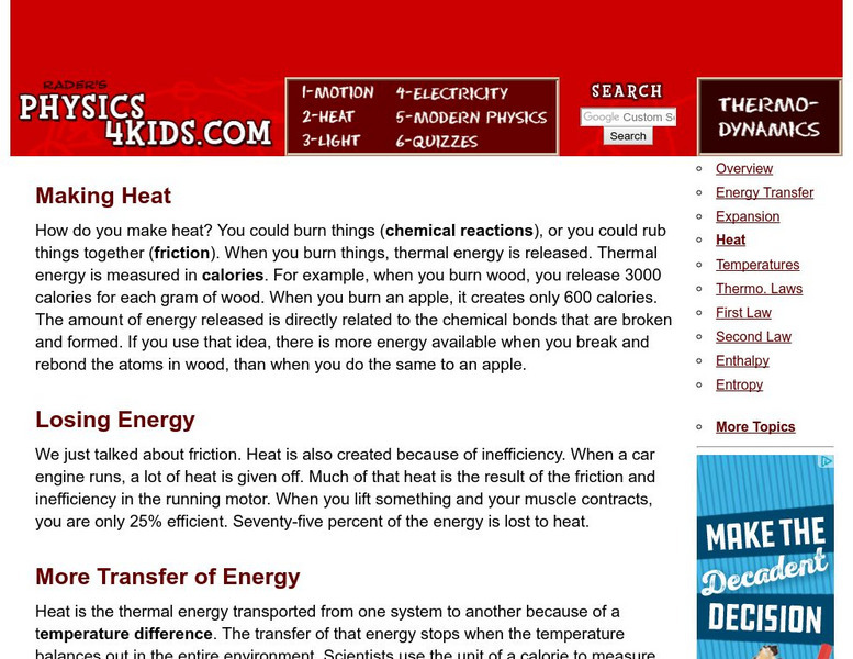 Physics4 Kids: Thermodynamics and Heat: Heat Handout Physics4 Kids: Thermodynamics and Heat: Heat Handout