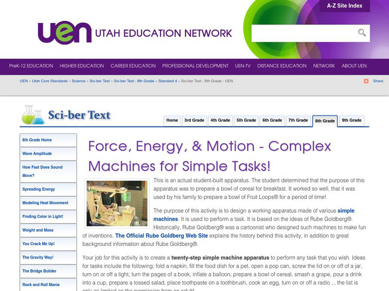 Uen: Force, Energy, and Motion: Complex Machines for Simple Tasks! Handout Uen: Force, Energy, and Motion: Complex Machines for Simple Tasks! Handout