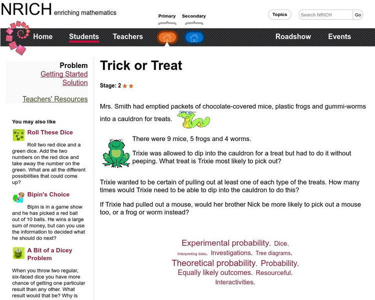 University of Cambridge: Nrich: Trick or Treat Activity University of Cambridge: Nrich: Trick or Treat Activity