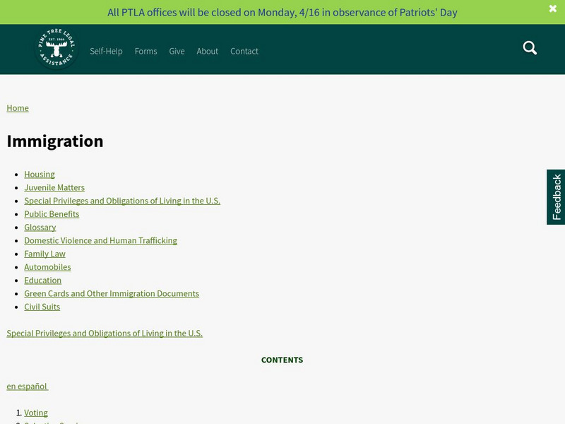 Legal Guide for Immigrants to Maine: Privileges and Obligations Activity