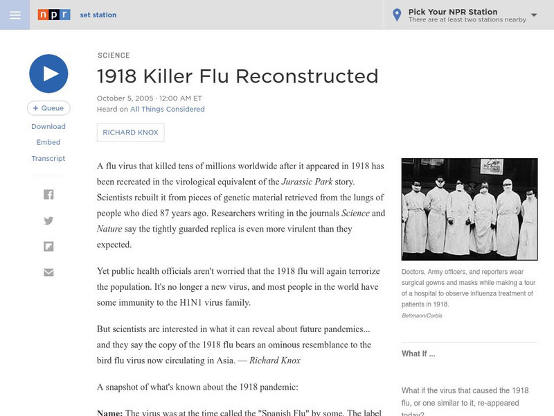 Npr: 1918 Killer Flu Reconstructed Audio Npr: 1918 Killer Flu Reconstructed Audio