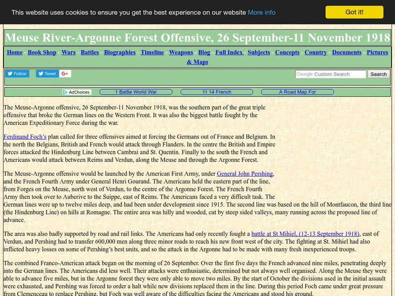 History of War: Meuse River Argonne Forest Offensive, 26 Sept. 11 Nov. 1918 Handout