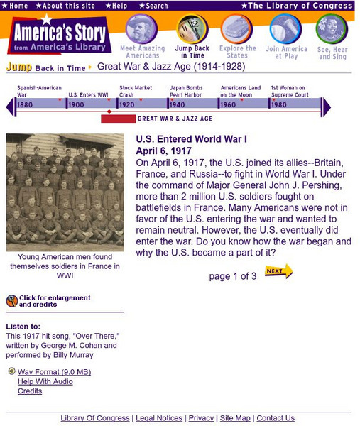 Loc: America's Story: u.s. Entered World War I April 6, 1917 Website Loc: America's Story: u.s. Entered World War I April 6, 1917 Website