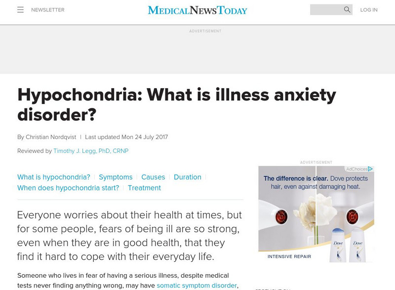 Medical News Today: What Is Hypochondria? Handout Medical News Today: What Is Hypochondria? Handout