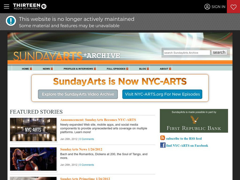Wnet: Thirteen: Sunday Arts: Archive Website Wnet: Thirteen: Sunday Arts: Archive Website