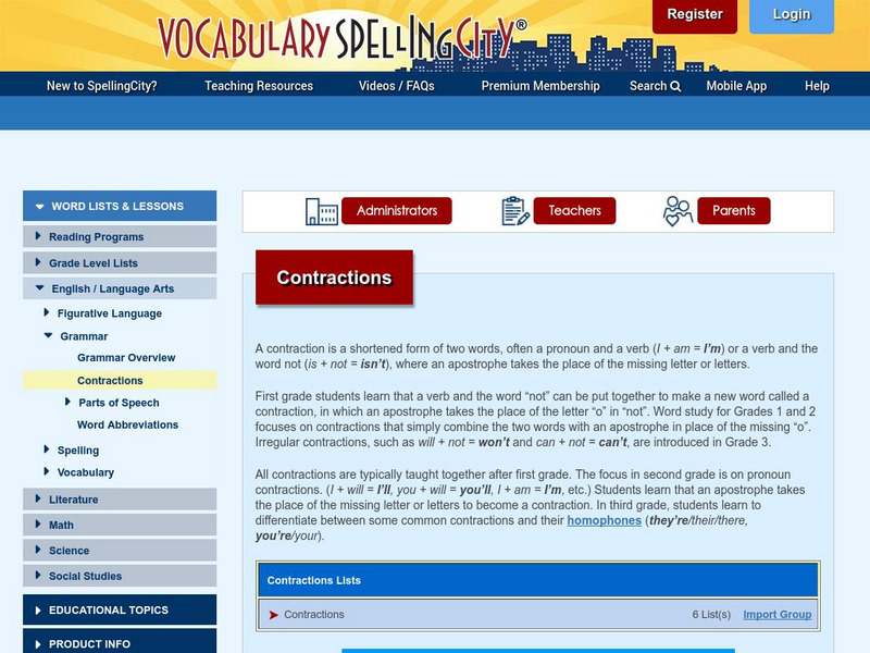 Vocabulary Spelling City: Contractions Unit Plan Vocabulary Spelling City: Contractions Unit Plan