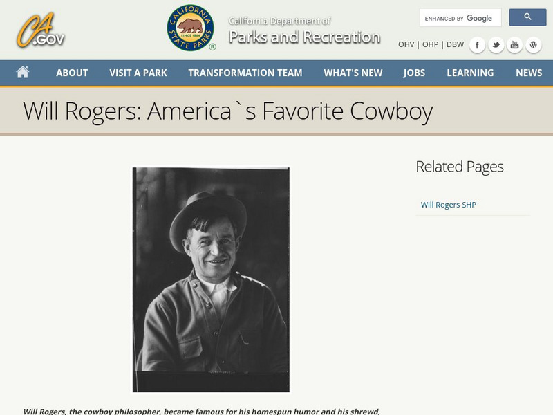 California Dept. Of Parks and Recreation: Will Rogers: America`s Favorite Cowboy Handout California Dept. Of Parks and Recreation: Will Rogers: America`s Favorite Cowboy Handout