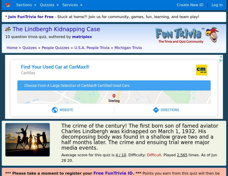 Fun Trivia: The Lindbergh Kidnapping Case Trivia Quiz Activity Fun Trivia: The Lindbergh Kidnapping Case Trivia Quiz Activity