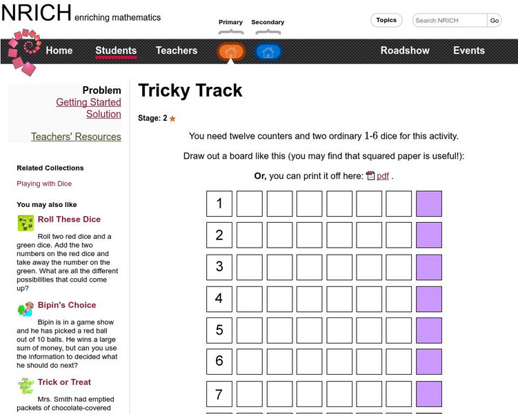 University of Cambridge: Nrich: Tricky Track Game Interactive University of Cambridge: Nrich: Tricky Track Game Interactive