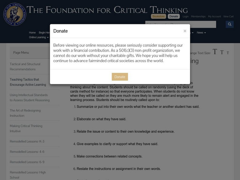Critical Thinking Community: Teaching Tactics That Encourage Active Learning Professional Doc Critical Thinking Community: Teaching Tactics That Encourage Active Learning Professional Doc