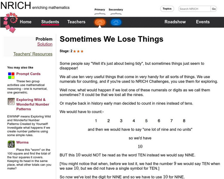 University of Cambridge: Nrich: Sometimes We Lose Things! Activity University of Cambridge: Nrich: Sometimes We Lose Things! Activity