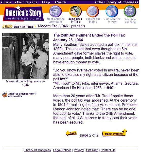 Loc: America's Story: The 24th Amendment Ended the Poll Tax Handout Loc: America's Story: The 24th Amendment Ended the Poll Tax Handout